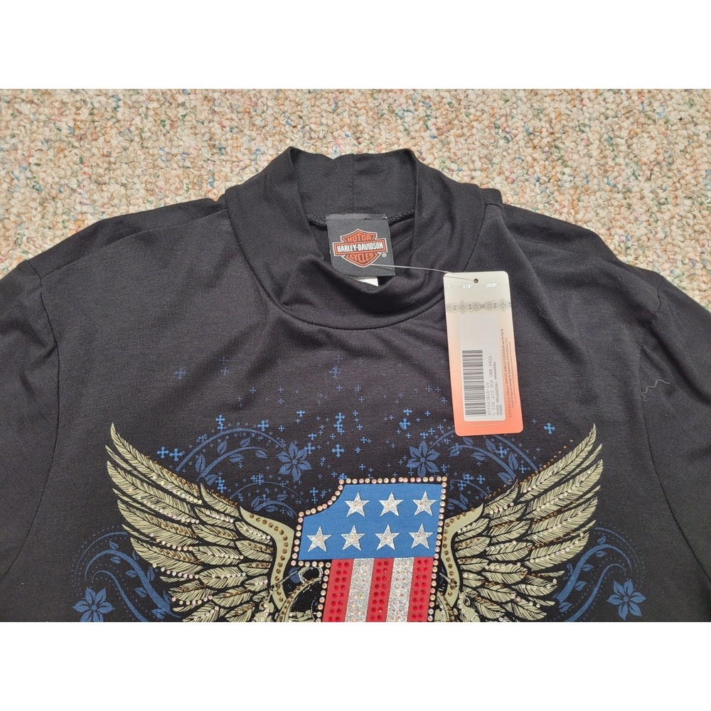 Harley Davidson Shirt Women Large Black Motorcycle Rider Biker Wings Chopper NWT - Picture 2 of 15